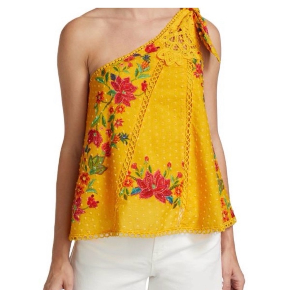 Farm Rio Yellow Floral One-Shoulder Top NWT SZ L